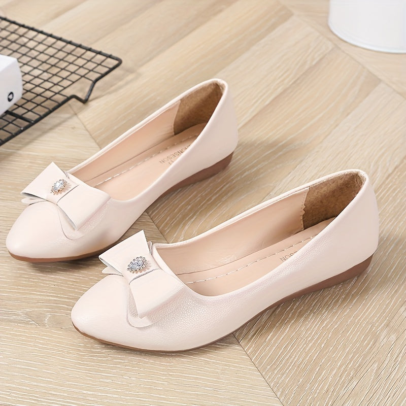 Women's Pointed Toe Bow Flat Shoes Soft Sole Slip On Non Slip Casual Flats