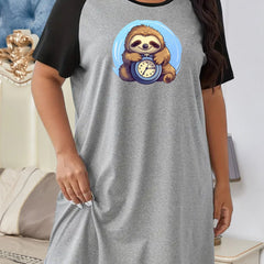 Sloth Print Raglan Sleeve Sleep Dress