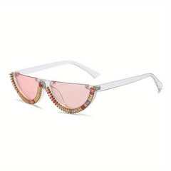 Y2K Semi Rimless Sunglasses Zircon Decorative Glasses