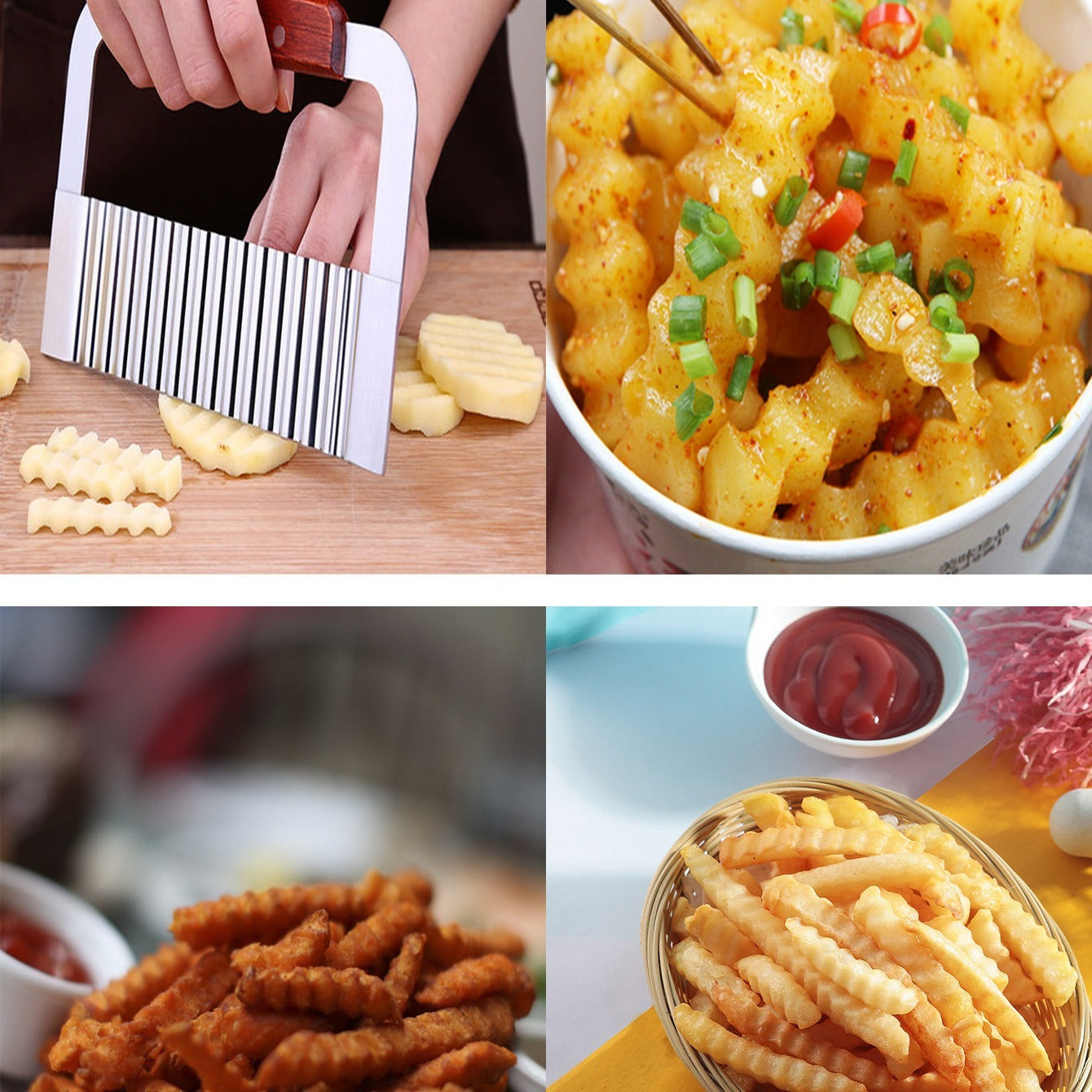 Crinkle Potato Cutter Wavy Chopper Stainless Steel Blade Kitchen Tool