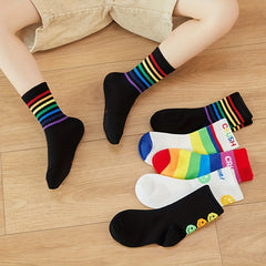 5 Pairs Kids Rainbow Crew Socks for Autumn Winter