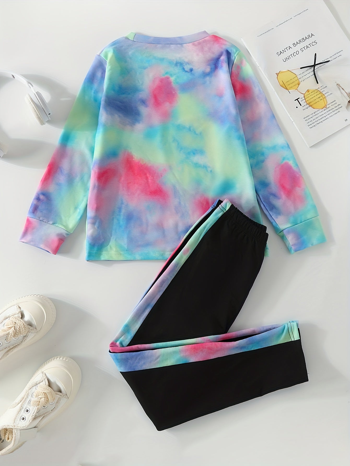 Girl's Tie Dye Long Sleeve Top & Pants Set