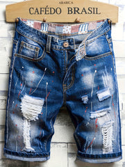 Men's Ripped Denim Shorts Casual Street Style Distressed Washed Denim Summer