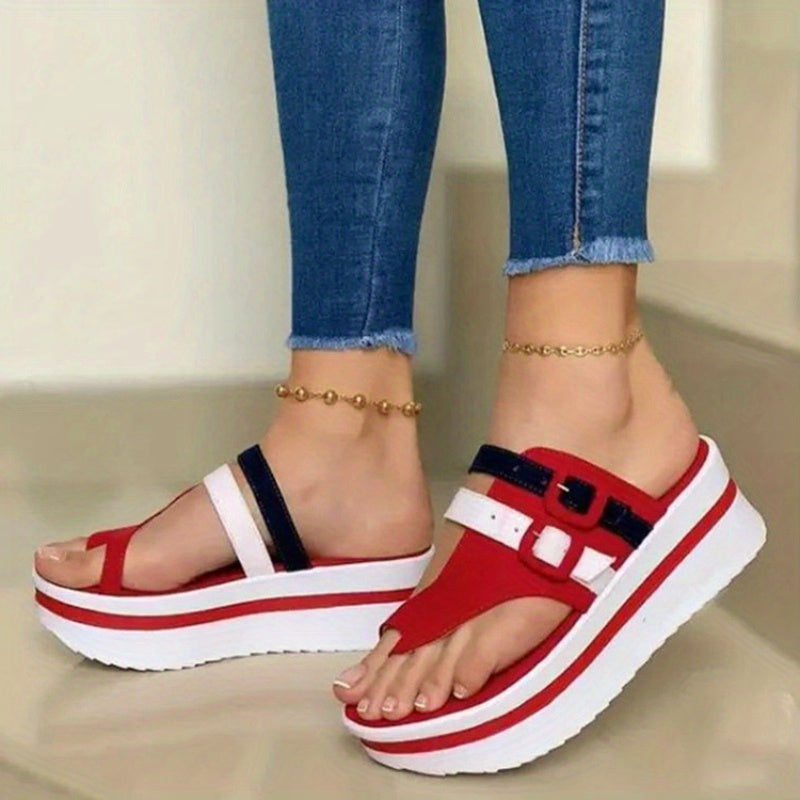 Women's Buckle Strap Platform Sandals Comfortable Open Toe Slip On Shoes