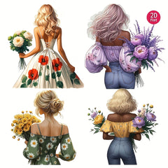 Floral Back Girl Journaling Stickers - DIY Craft Supplies