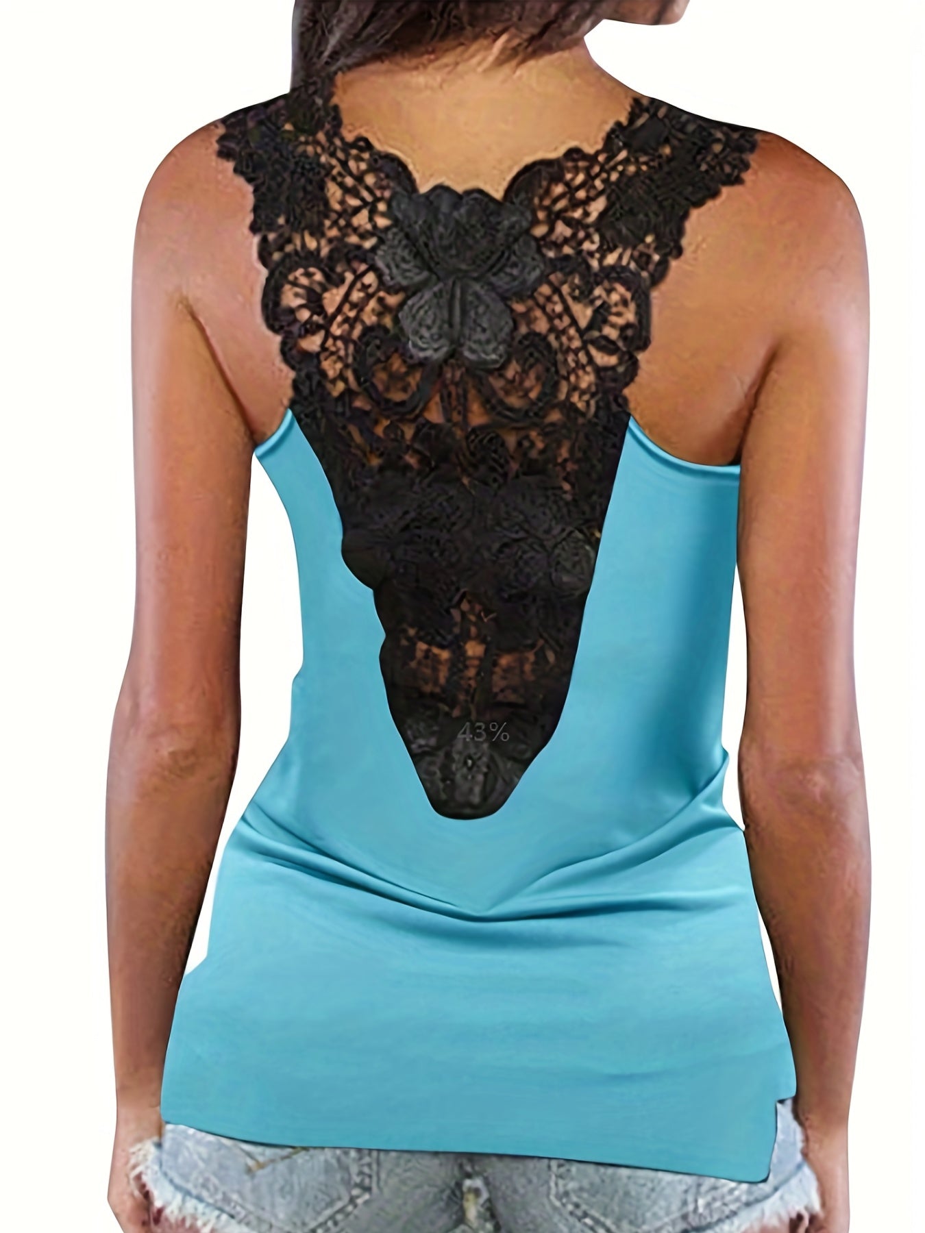 Lace Contrast Sleeveless Tank Top Sexy Summer Women's Clothing