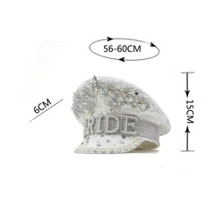 Faux Pearl Bride Captain Hat Rhinestone Sequin Decor Bachelorette Party