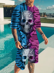 Men's Totem Skull Graphic T-shirt & Stretch Shorts Set