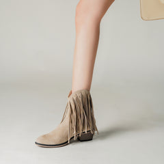 Women's Tassel Chunky Heel Ankle Boots Comfortable Outdoor Shoes