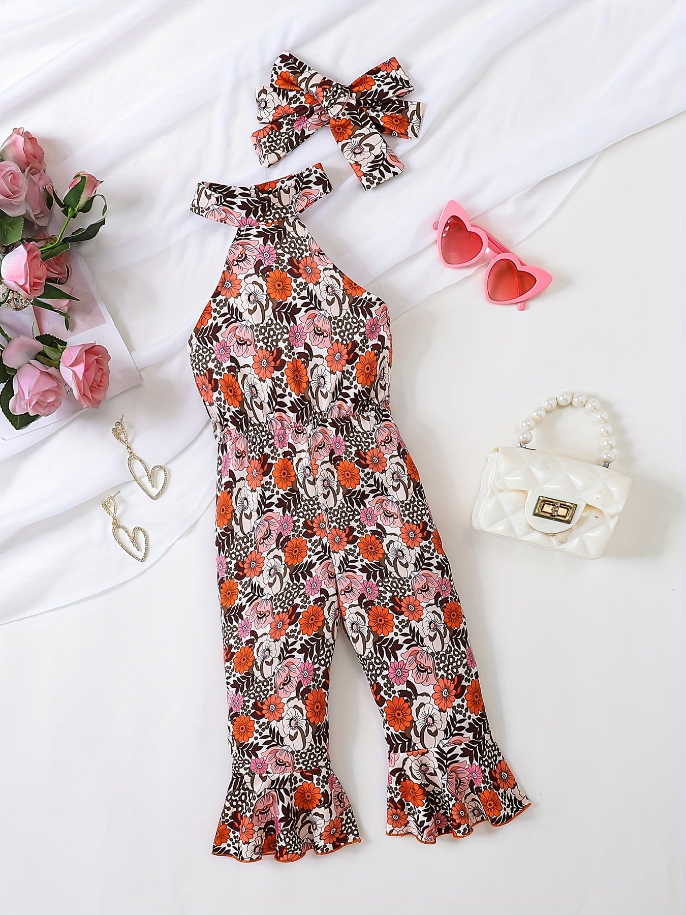 Floral Print Spaghetti Strap Romper Toddler Girls Jumpsuit