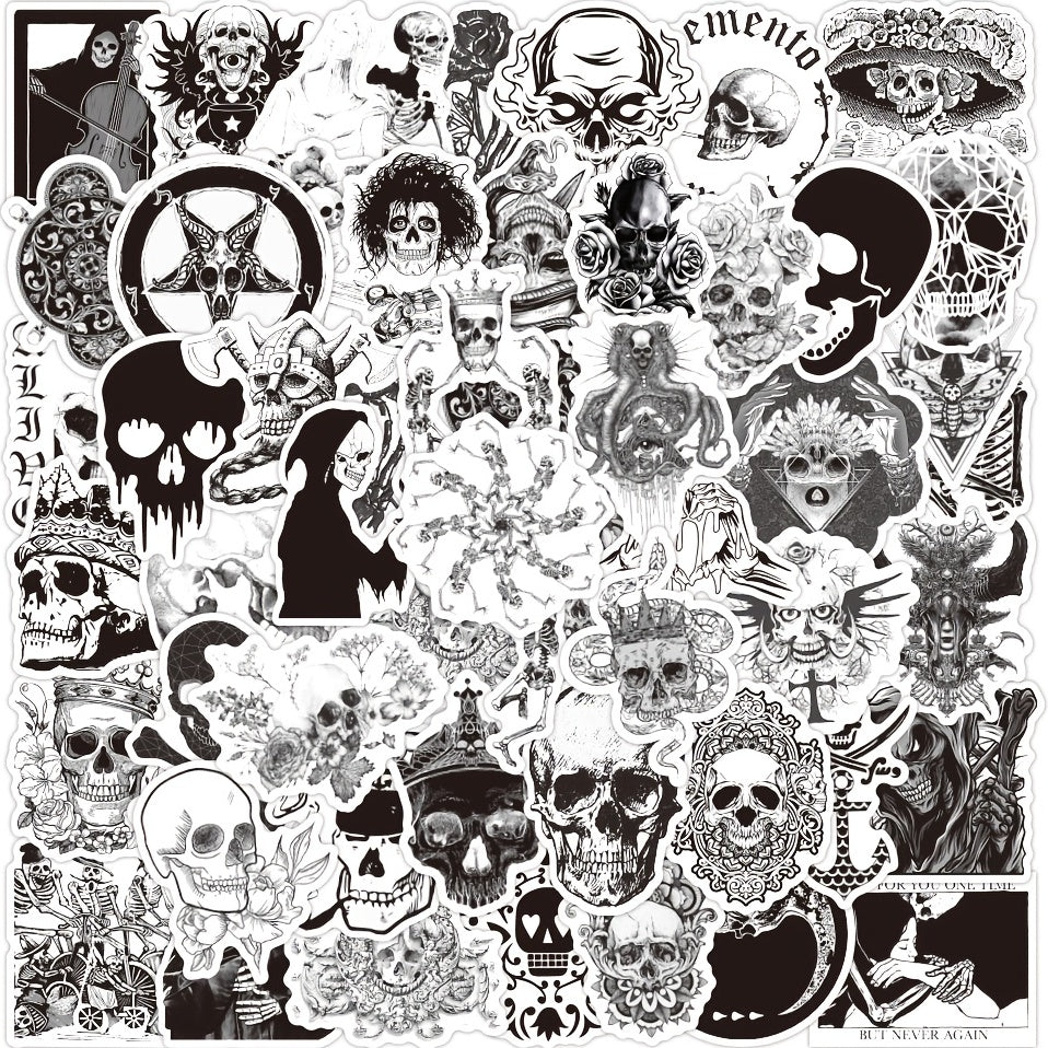 50pcs Gothic Skull Stickers Laptop Waterproof Vinyl Halloween Decoration