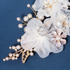Mesh Flower Charm Hair Clip Rhinestone & Faux Pearl Decor Barrette
