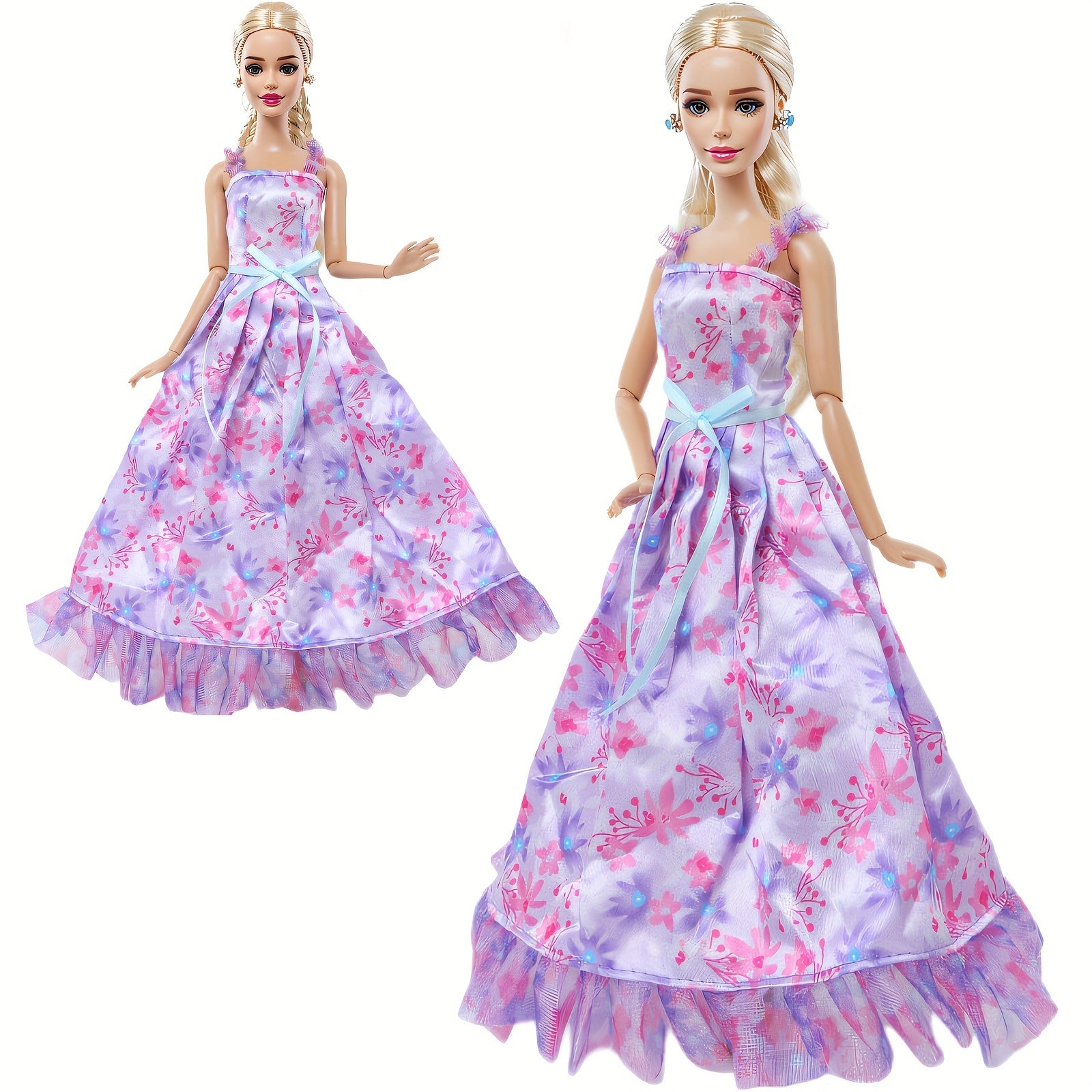 Purple Floral Print Doll Wedding Dress Polyester Sling Princess