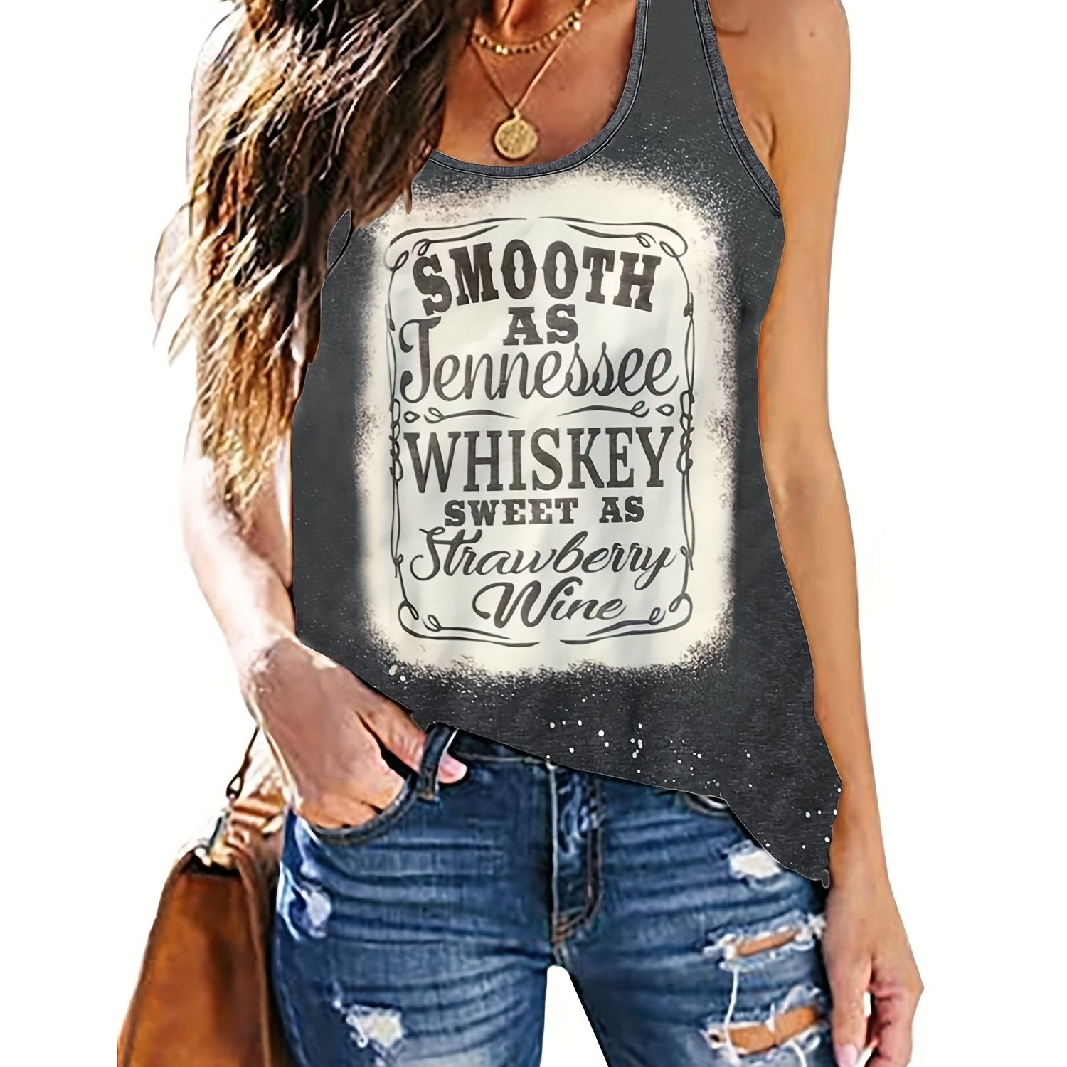 Letter Print Tank Top Crew Neck Sleeveless Summer Casual Top
