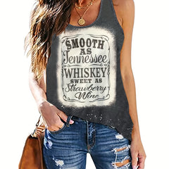 Letter Print Tank Top Crew Neck Sleeveless Summer Casual Top