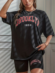 Letter Print Lounge Set Short Sleeve Top & Shorts Women's Loungewear