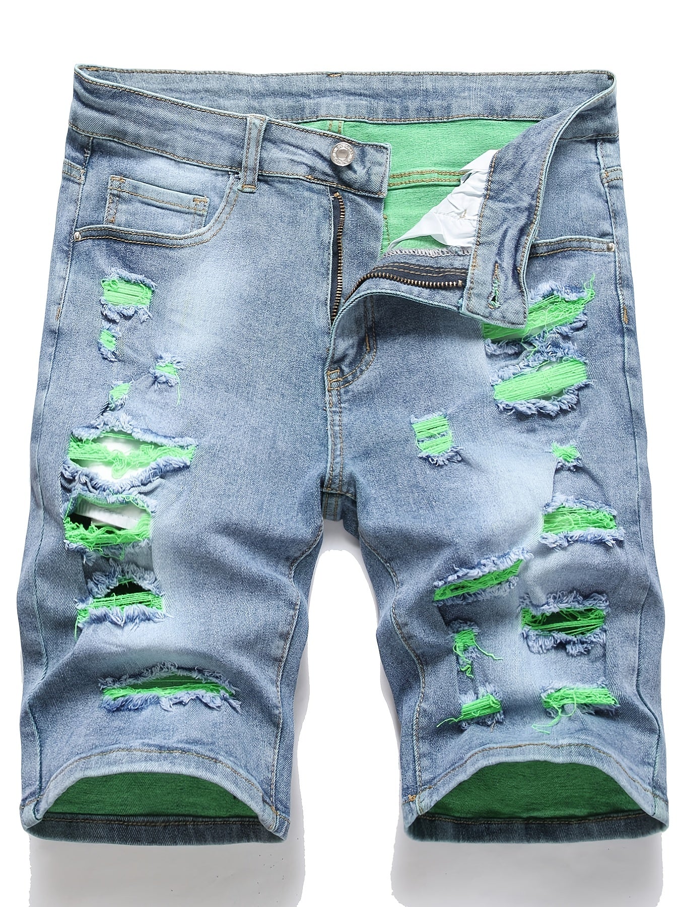 Men's Casual Ripped Denim Shorts Mid Stretch for Summer