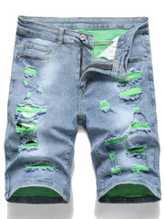 Men's Casual Ripped Denim Shorts Mid Stretch for Summer