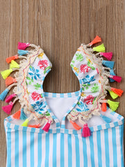 Toddler Girls Flamingo Embroidery One Piece Swimsuit