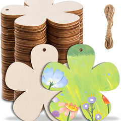 10pcs Wooden Flower Cutouts Ornaments with Twine Kids Painting DIY Crafts
