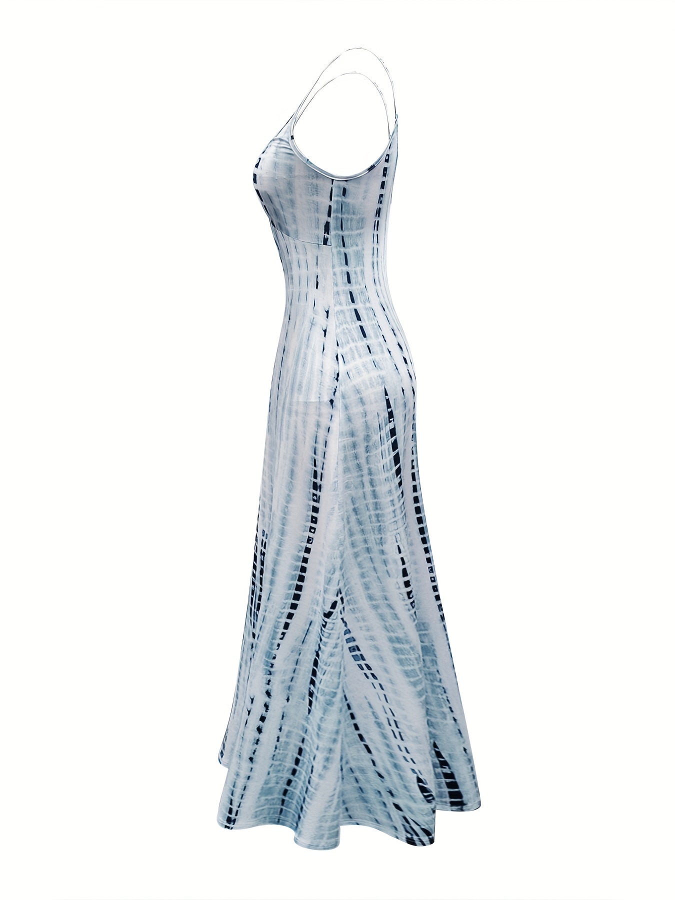 Striped Print Spaghetti Maxi Dress High Waist Casual Sleeveless A Line