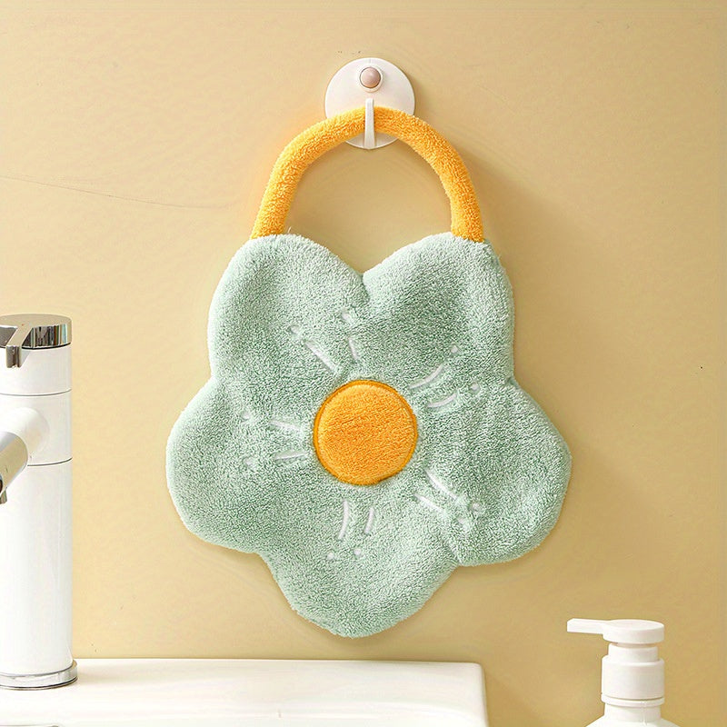 Flower Shape Hand Towel Hanging Drying Hand Rag Coral Velvet Bathroom Decor