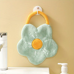 Flower Shape Hand Towel Hanging Drying Hand Rag Coral Velvet Bathroom Decor