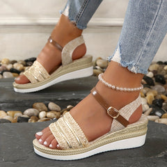Boho Style Wedge Sandals Ankle Strap Slingback Platform Sandals