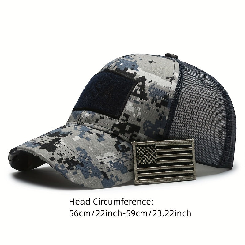 Camouflage Baseball Cap with American Flag Patch