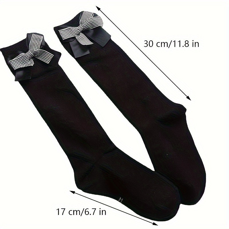 Girl's Bowknot Striped Knee High Socks Breathable Long Stockings
