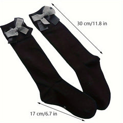Girl's Bowknot Striped Knee High Socks Breathable Long Stockings