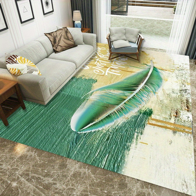 Leaf Print Area Rug Non Shedding Floor Carpet Anti-slip Backing Machine Washable
