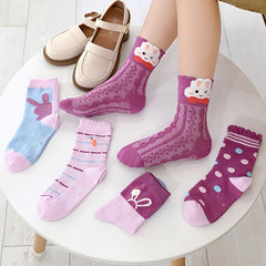 5 Pairs Women's Rabbit Purple Polka Dot Socks