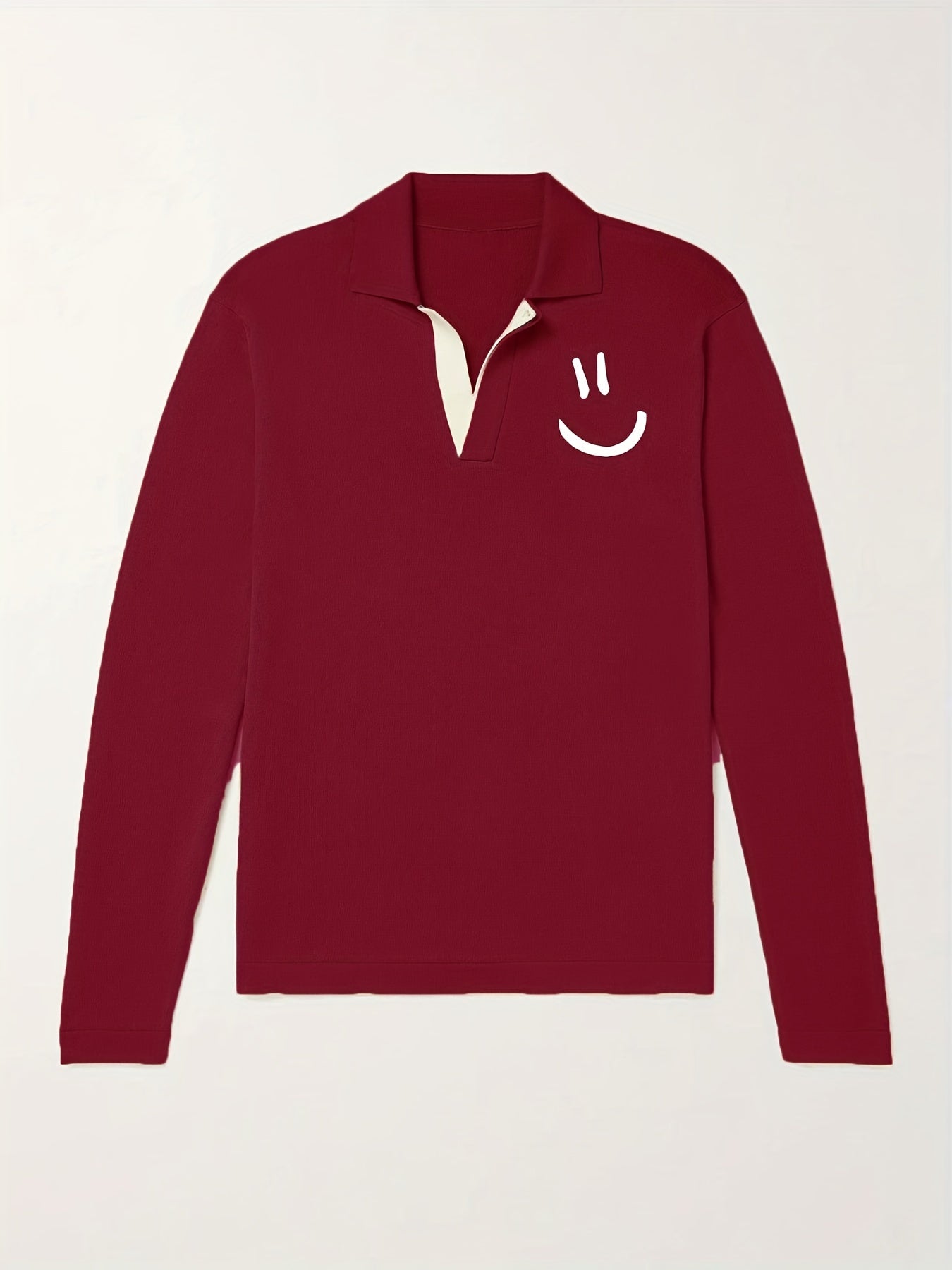 Men's Knit Polo Shirt with Smile Pattern