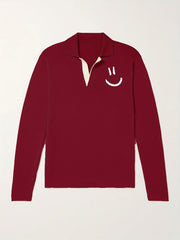Men's Knit Polo Shirt with Smile Pattern