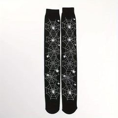 Skull & Bat Print Over The Knee Socks for Halloween