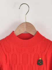 Girls' Christmas Tree Knitted Pullover Sweater Crew Neck Warm Top