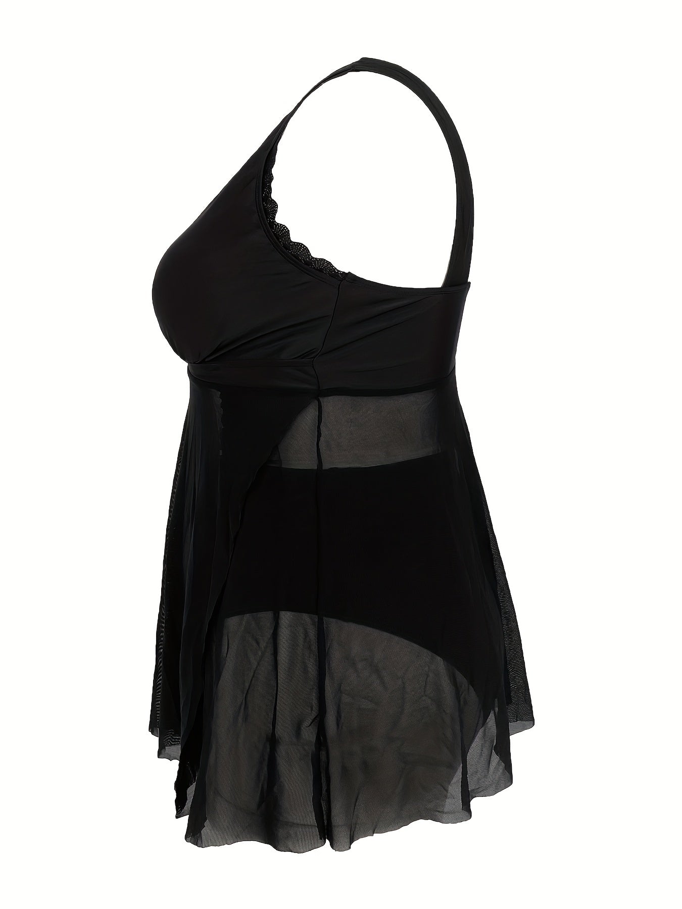 Contrast Mesh Tankini Set