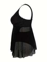 Contrast Mesh Tankini Set