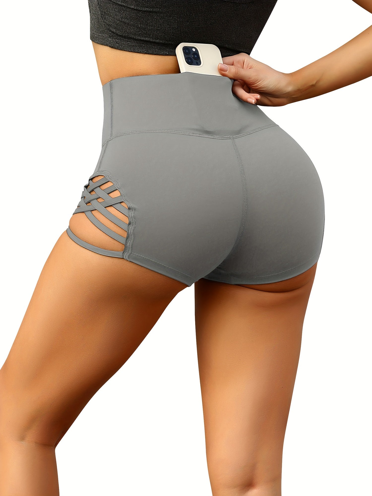 Criss Cross Hollow Out Sports Shorts High Waist Running Yoga Sexy Casual