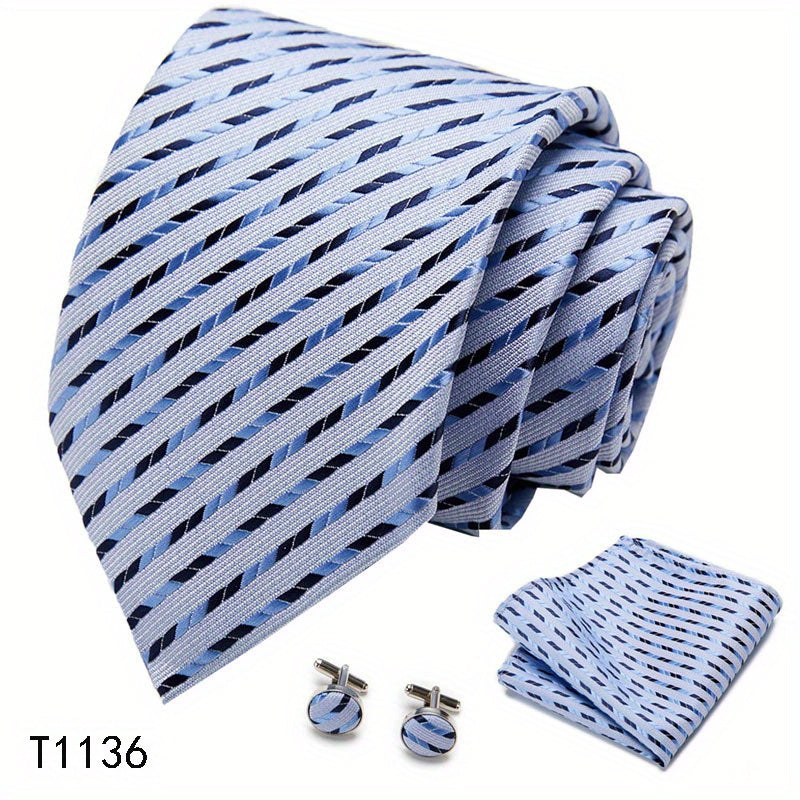 Men's Tie Set Striped Necktie Pocket Square Cufflinks Set
