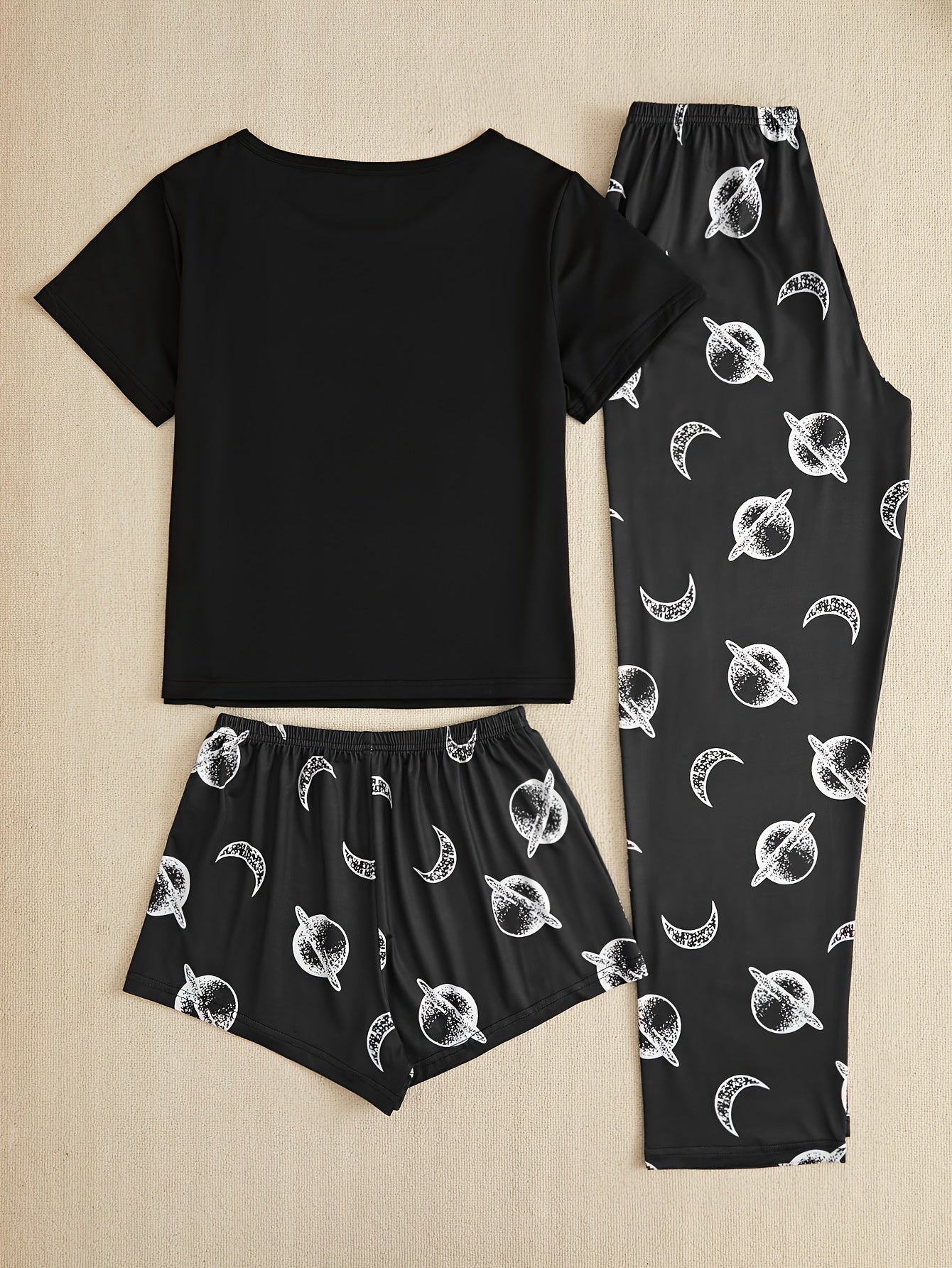 Moon Print Pajama Set Short Sleeve Crew Neck Top & Shorts Women's Sleepwear