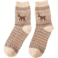 5 Pairs Cartoon Elk Print Socks Warm Christmas Mid Tube Women's Stockings