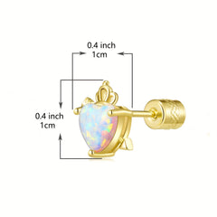 Heart Opal Crown Stud Earring Golden Mini Animal Earrings