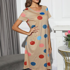 Polka Dot Print Nightdress Crew Neck Short Sleeve Sleep Dress Women's Sleepwear