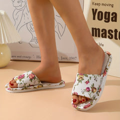 Floral Print Flat Slippers Open Toe Lightweight Casual Slides