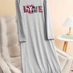 Lounge Dress Women's Plus Floral Cow & Letter Print Nightdress