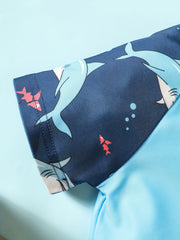 Boys Shark Print Swimsuit Set Short Sleeve Shirt & Swim Trunks