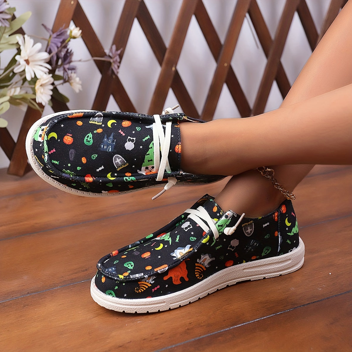 Women's Halloween Pattern Shoes Casual Slip On Canvas Lightweight Flat Shoes