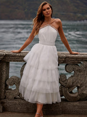 Polka Dot Halter Neck Wedding Dress Sleeveless Backless Tiered Dress
